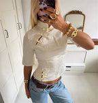Fitted Mandarin Collar Blouse