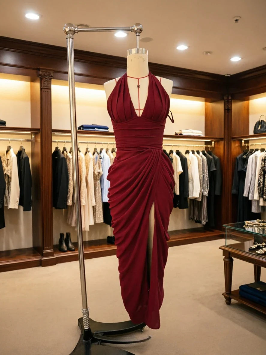Ruched Halter Evening Gown