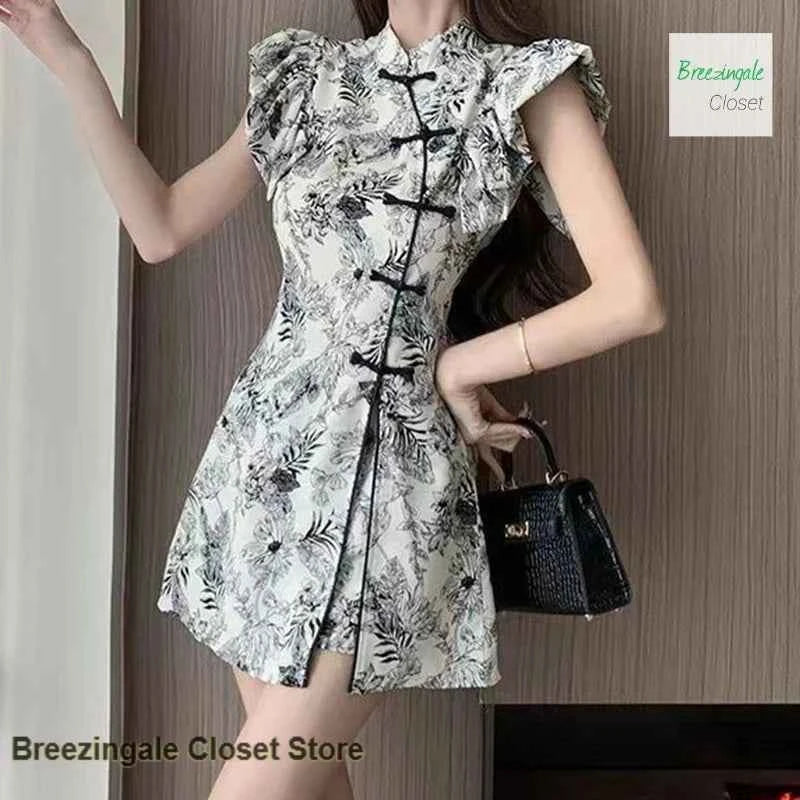 Cheongsam-Style Mini Dress Set