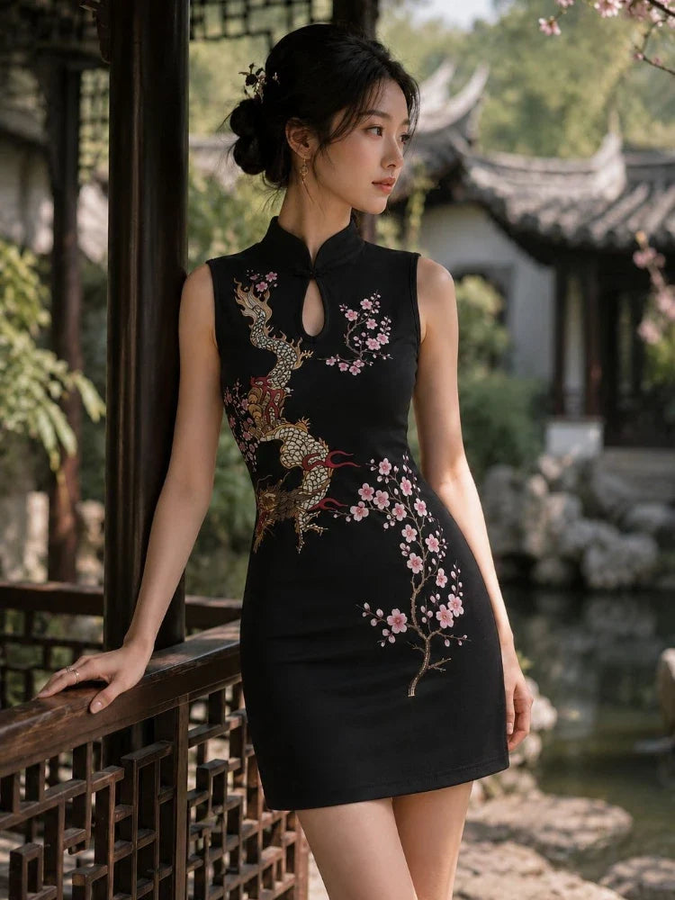 Dragon Motif Cheongsam Mini Dress