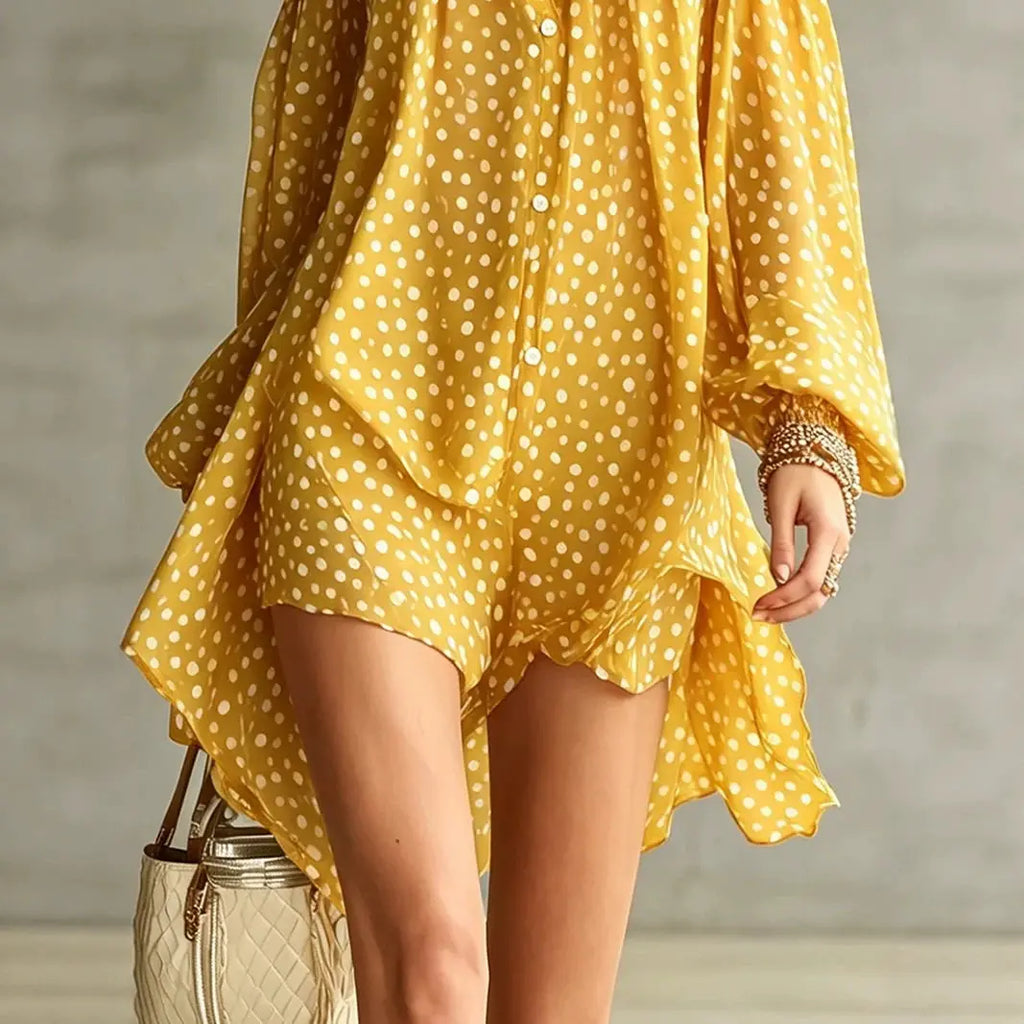 Olive Polka Dot Cold-Shoulder Dress