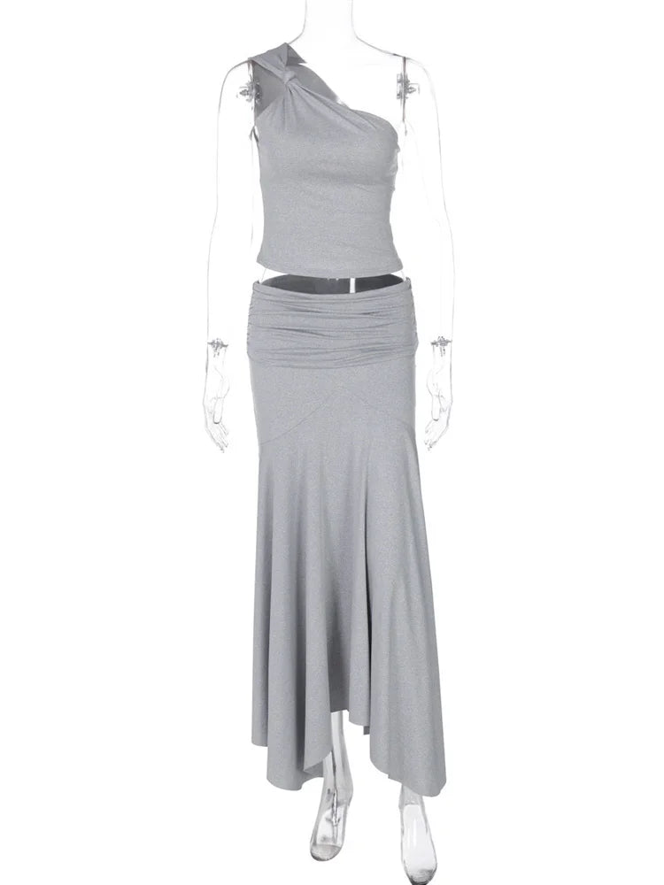 One Shoulder Midi Skirt Set