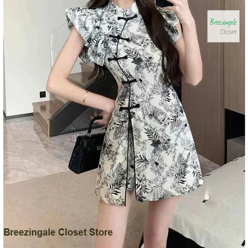 Cheongsam-Style Mini Dress Set