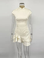 High Neck Ruffle Mini Dress