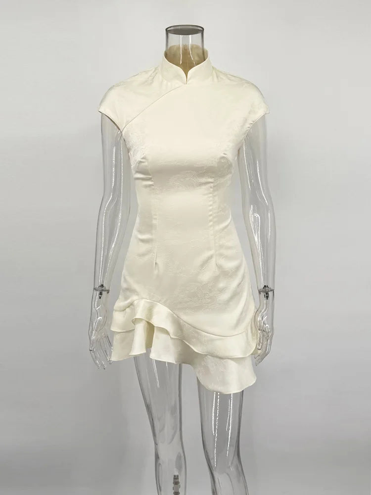 High Neck Ruffle Mini Dress