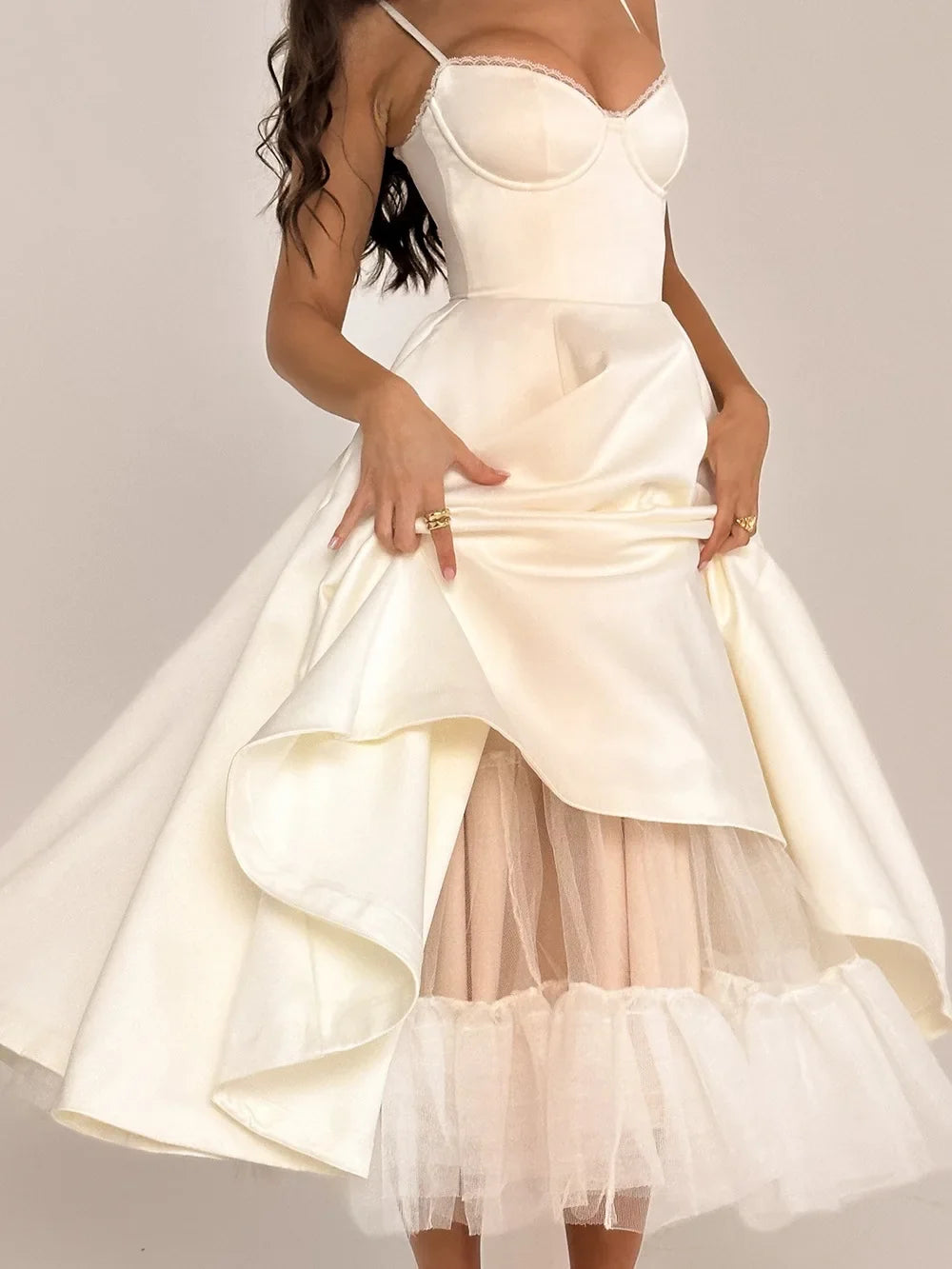 Pink Satin Bustier Midi Dress