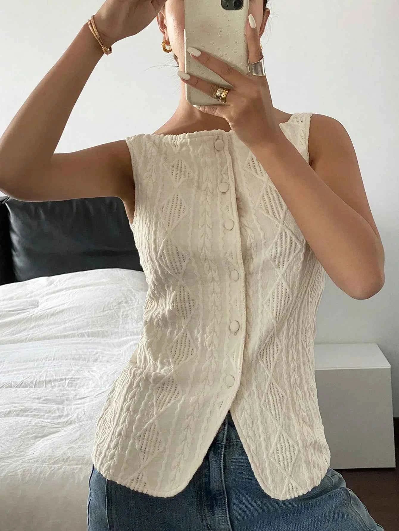 Textured Button-Front Blouse