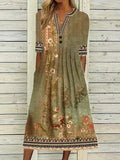 Olive Vintage Floral Midi Dress