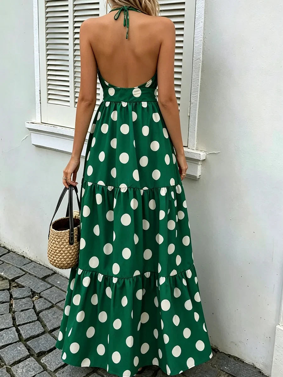 Polka Dot Halter Maxi Dress