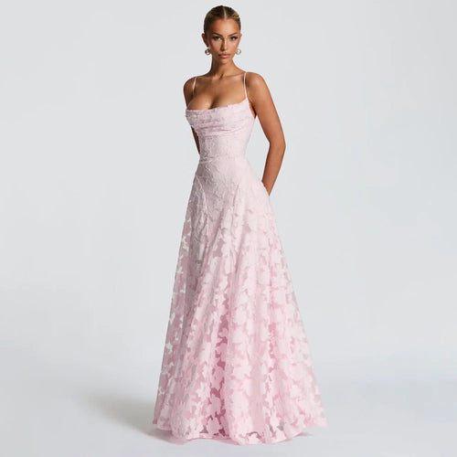 Floral Backless Evening Dress