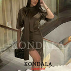 Lace Trim Scarf Collar Mini Dress