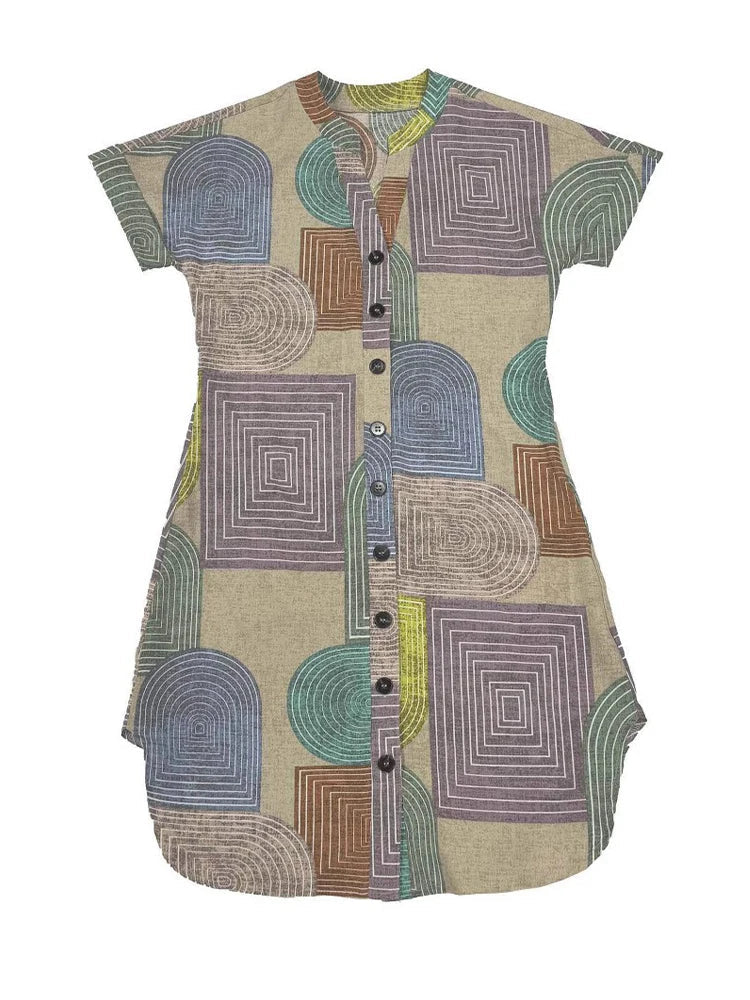 Geometric Button Front Shift Dress
