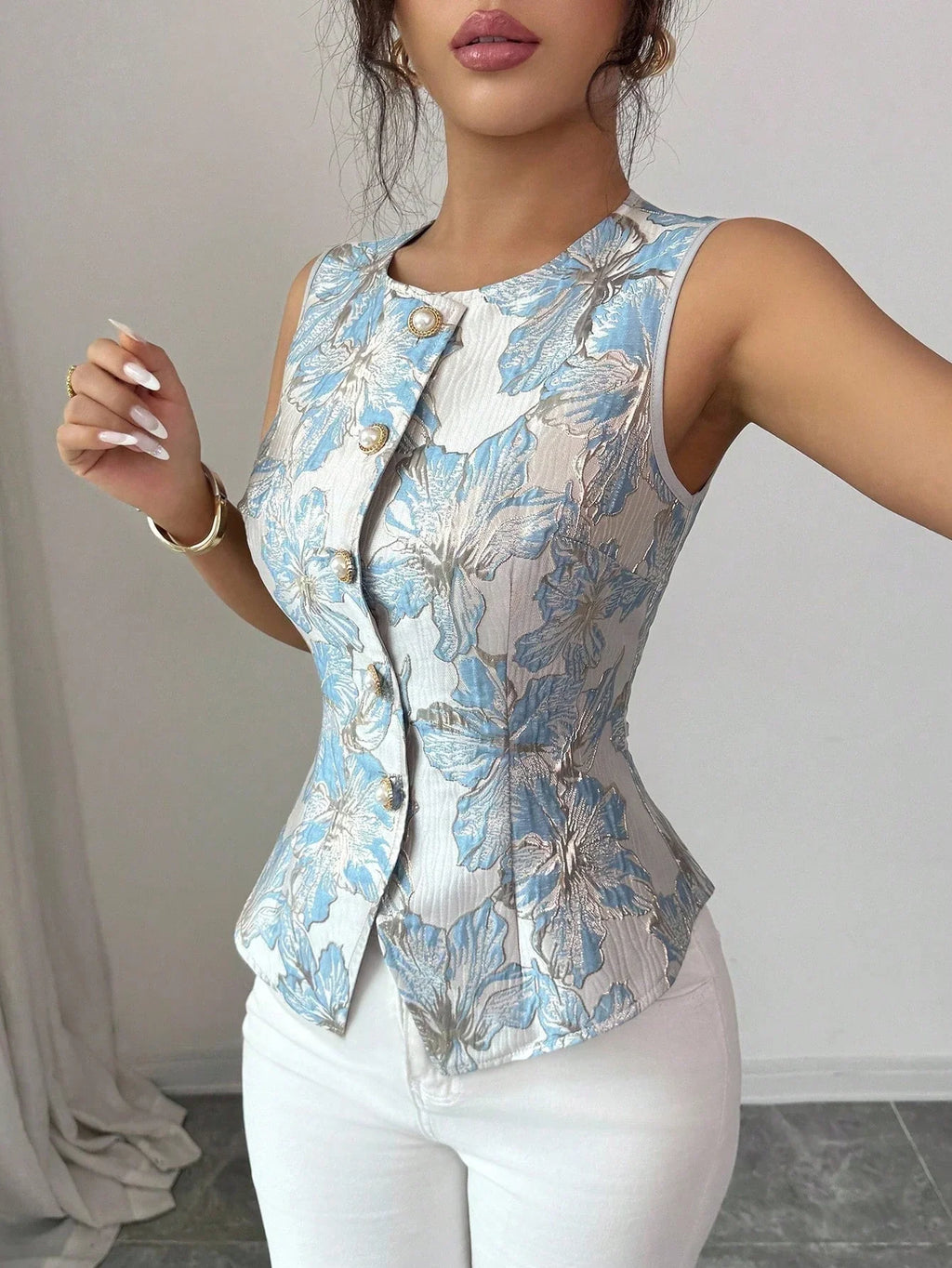 Floral Jacquard Peplum Top