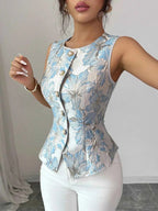 Floral Jacquard Peplum Top