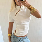 Fitted Mandarin Collar Blouse
