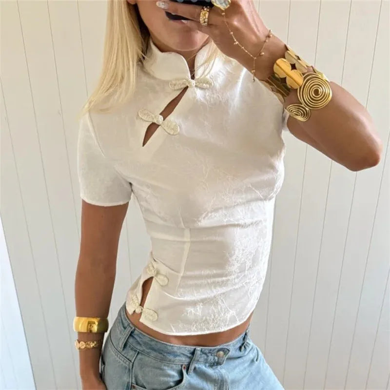 Fitted Mandarin Collar Blouse