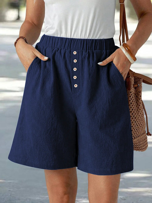 Buttoned Linen Bermuda Shorts