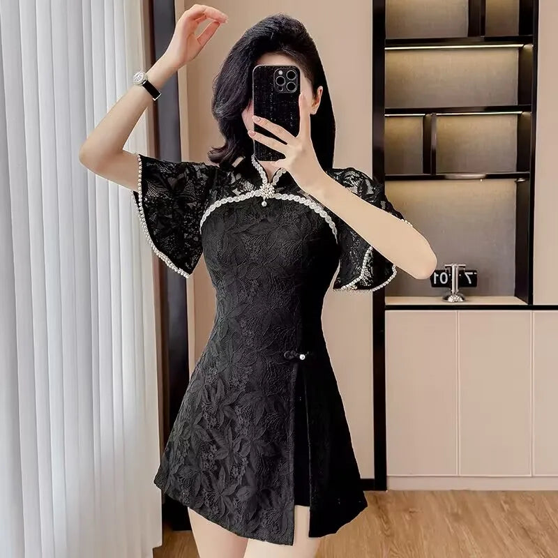 Floral Lace Dress Shorts Set
