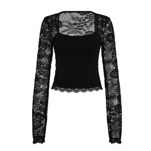 Square Neck Lace Sleeve Top