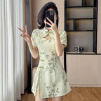 Floral Print Cheongsam Mini Dress