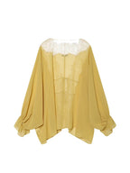 Mustard Lace-Trim Tie-Front Blouse