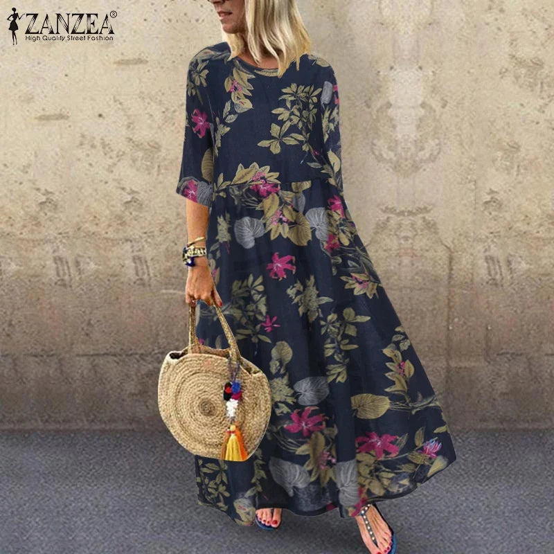 Cream Tropical Floral Midi Dress