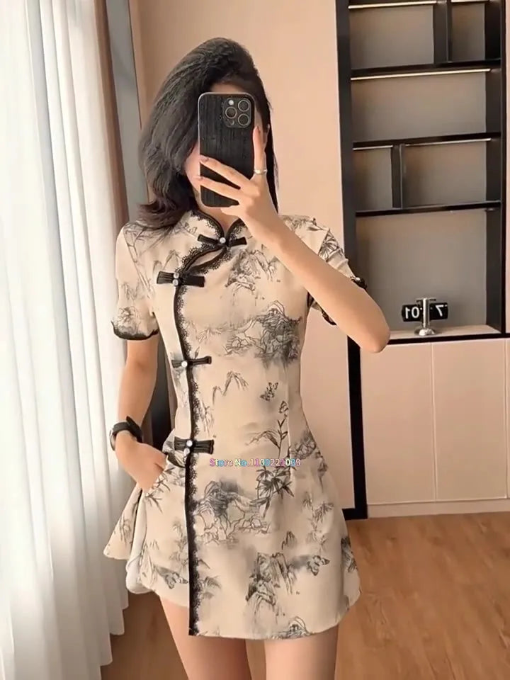 Qipao-Style Mini Dress