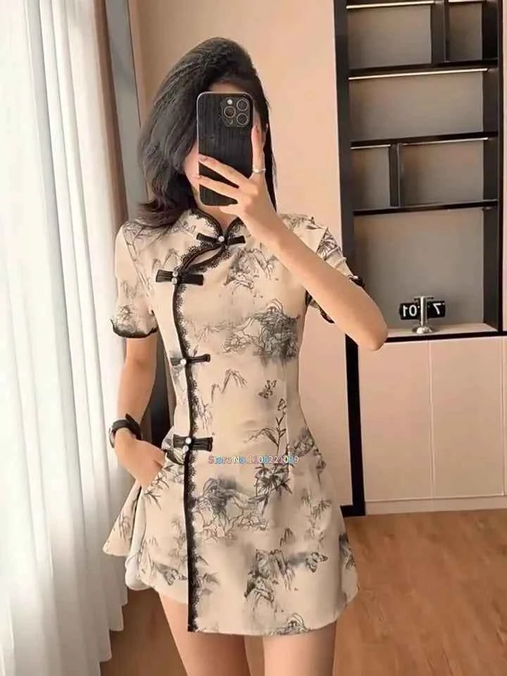Qipao-Style Mini Dress