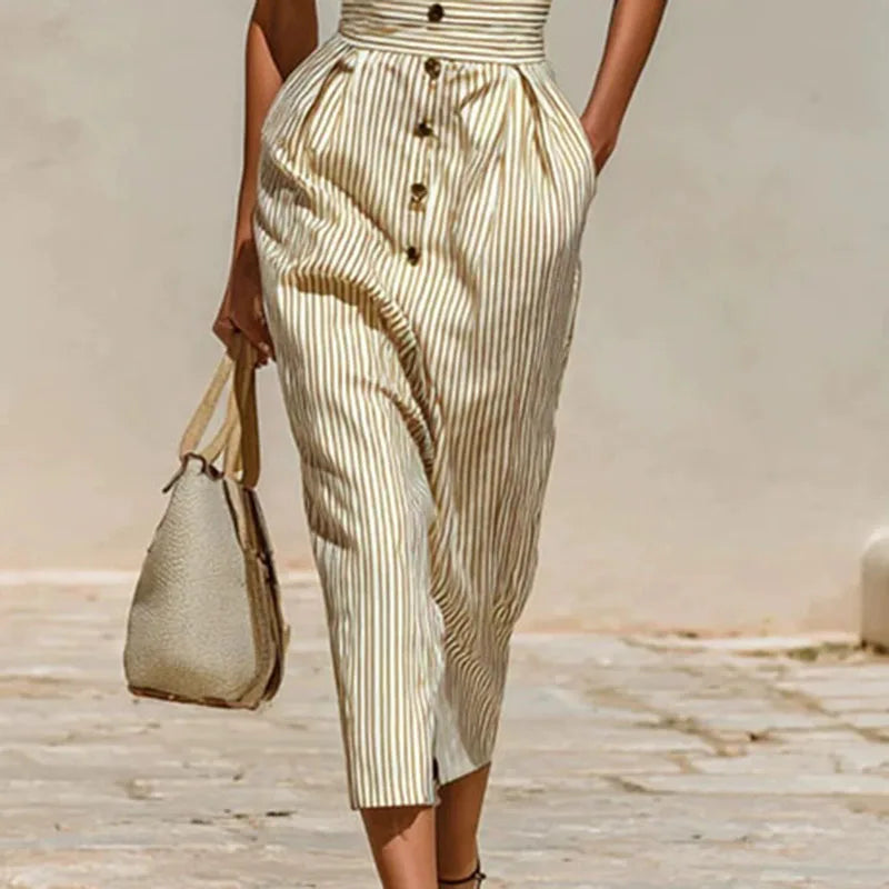 Striped Collared Jumpsuit