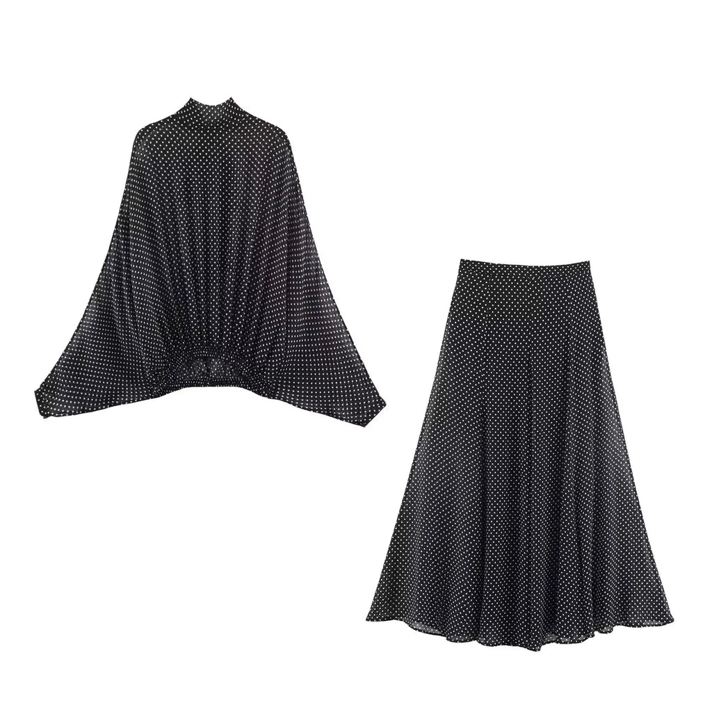 Polka-Dot Chiffon Skirt Set