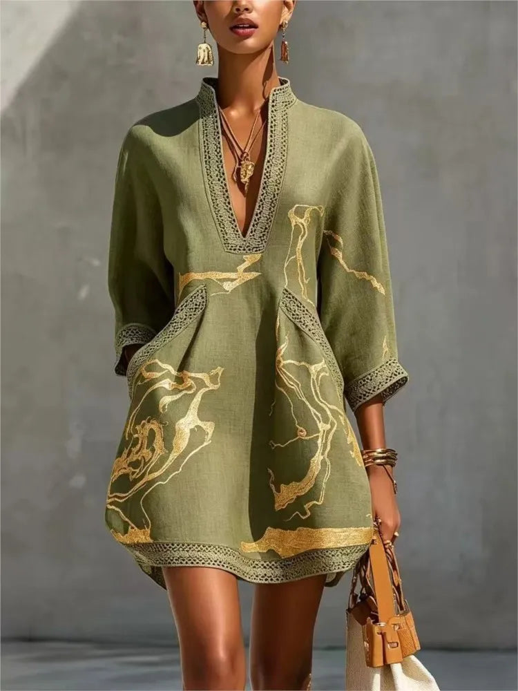 Gold Print Tunic Mini Dress