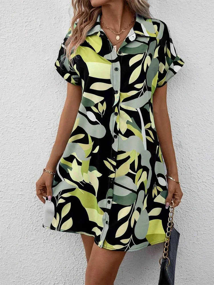 Printed Button Front Shirt Dress