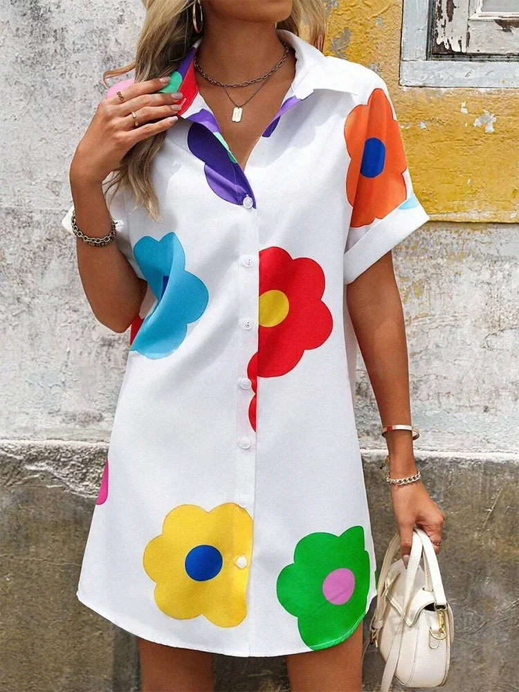 Printed Button Front Shirt Dress