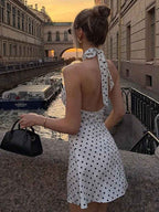 Black Polka Dot Halter Mini Dress