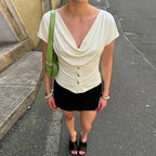 Draped Button-Front Crop Top