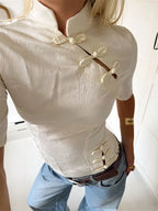 Fitted Mandarin Collar Blouse