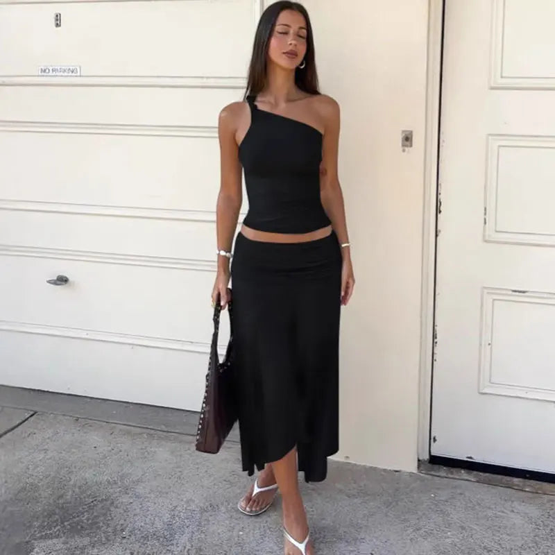 One Shoulder Midi Skirt Set