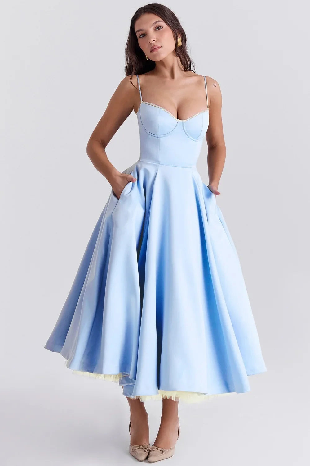 Pink Satin Bustier Midi Dress