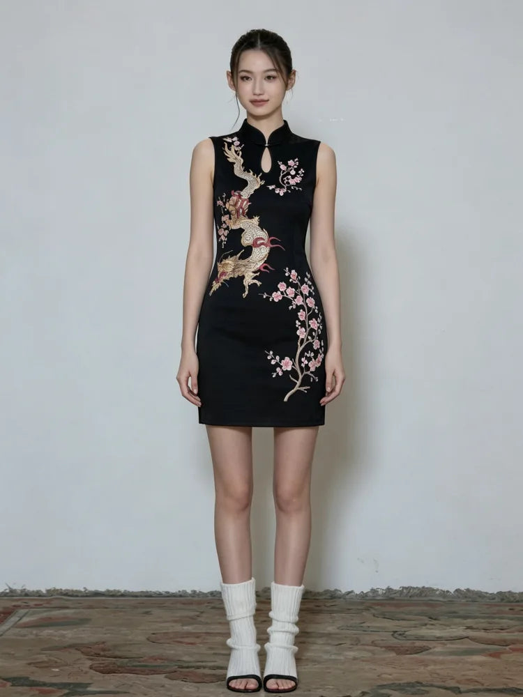 Dragon Motif Cheongsam Mini Dress