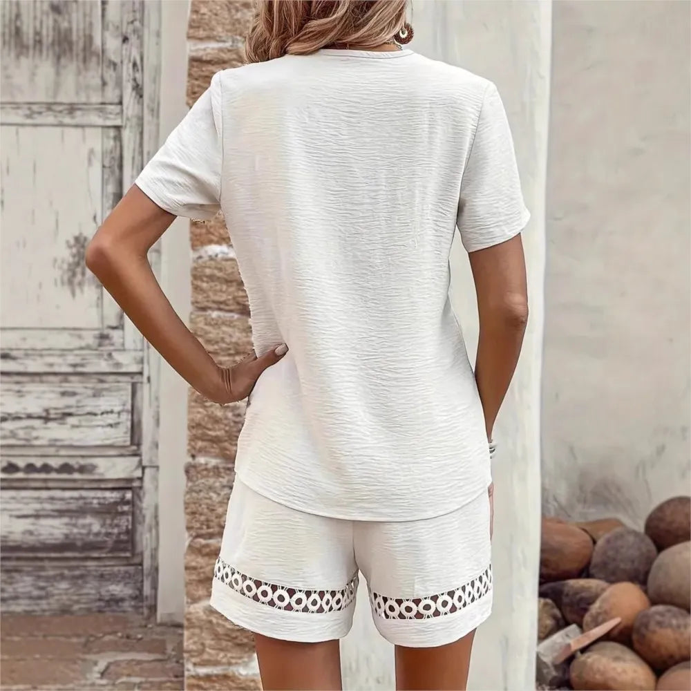 Lace Trim Shorts Set