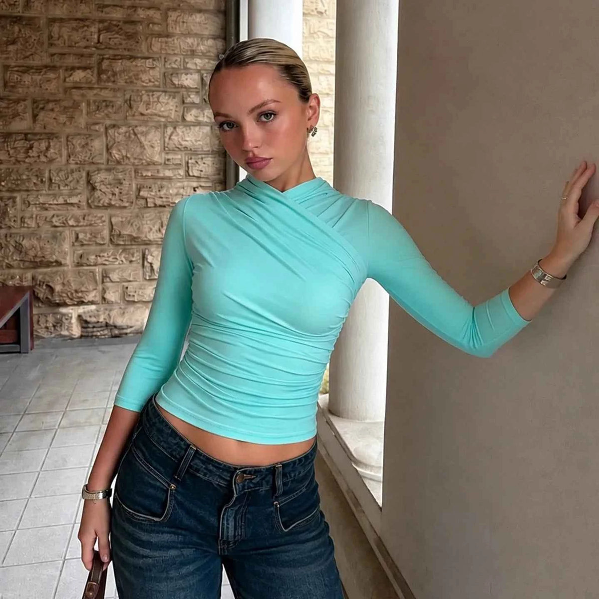 Ruched Cross-Over Crop Top