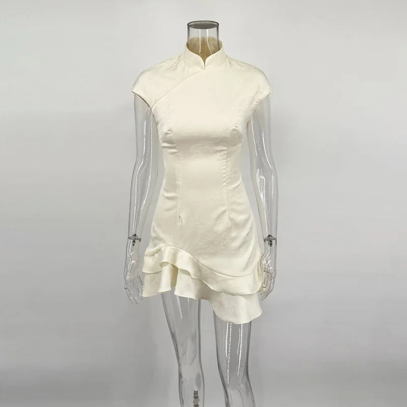 High Neck Ruffle Mini Dress