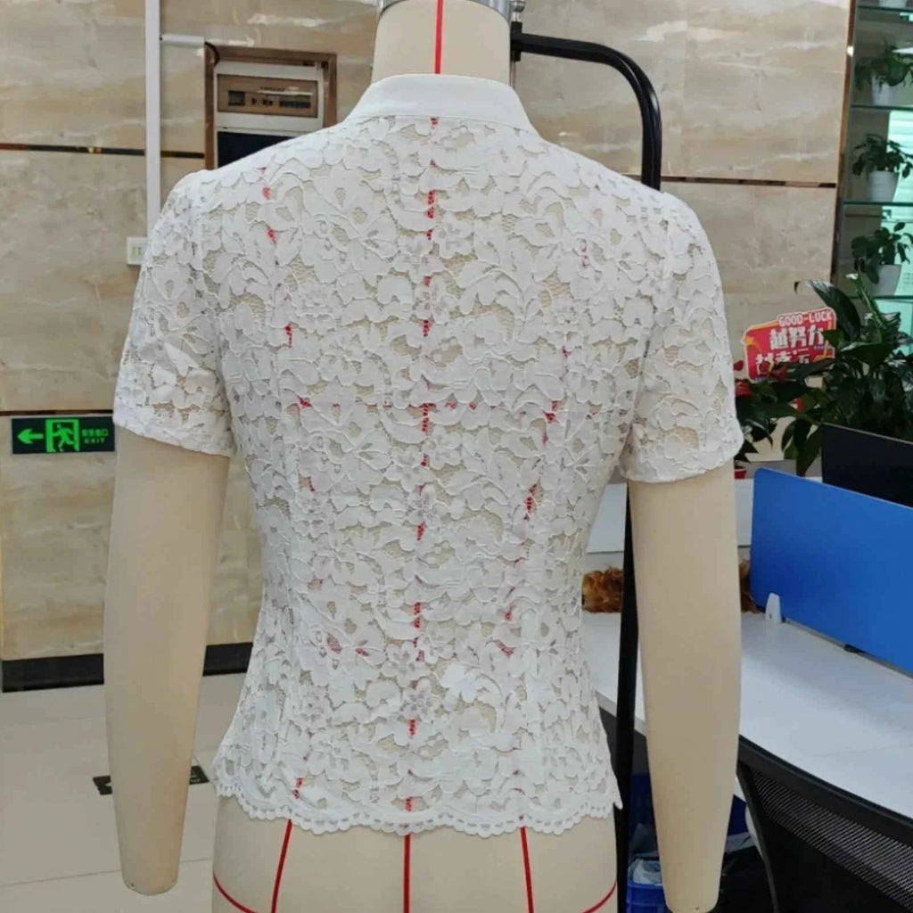 Fitted Lace Mandarin Collar Blouse
