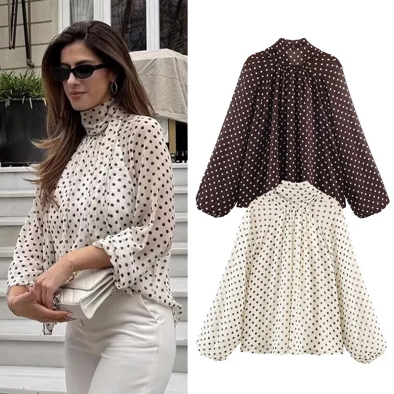 Polka Dot Puff Sleeve Blouse