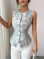 Floral Jacquard Peplum Top