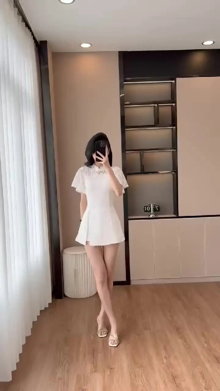 Floral Lace Dress Shorts Set