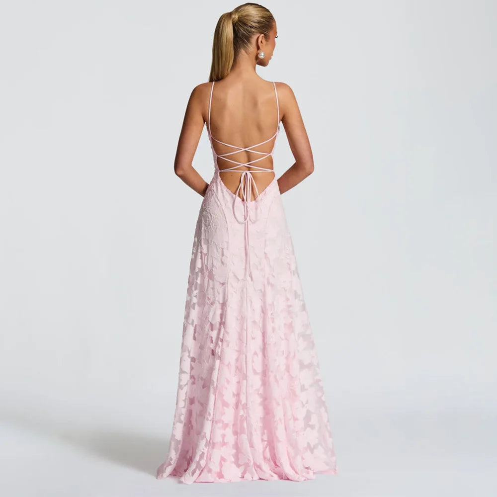 Floral Backless Evening Dress