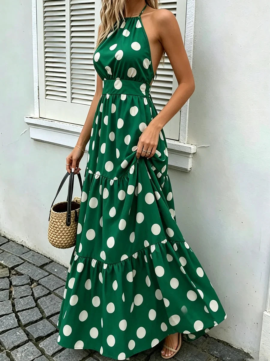 Polka Dot Halter Maxi Dress