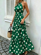 Polka Dot Halter Maxi Dress