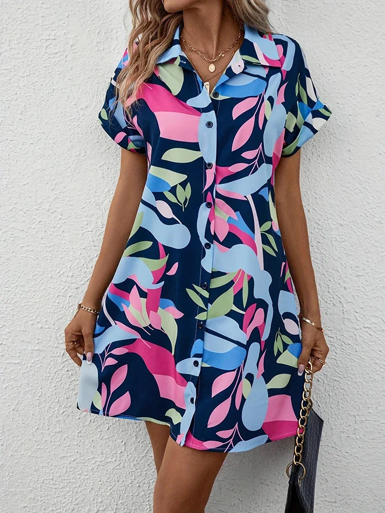 Printed Button Front Shirt Dress